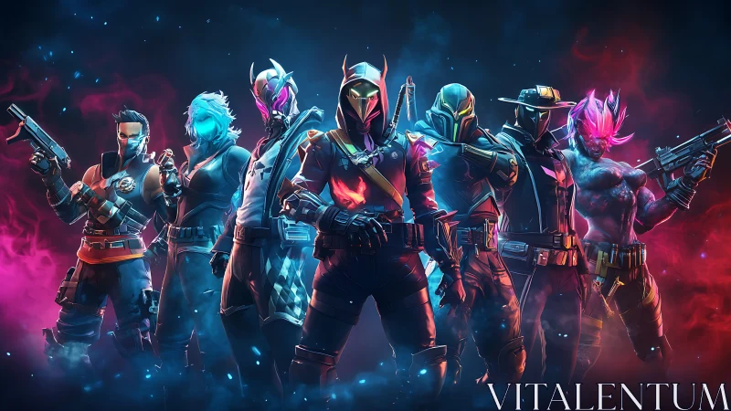 Neon squad of futuristic heroes ready for a bold showdown.