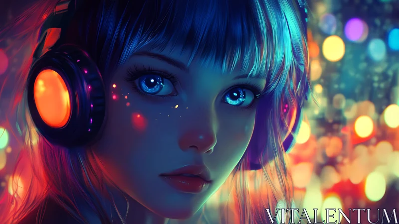 Neon-lit anime girl portrait renders immersive cyber audio
