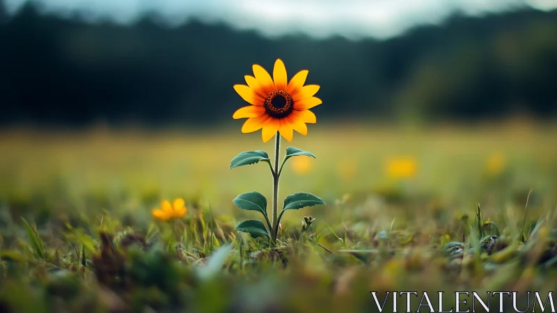Sunlit rebel sunflower standing tall in a dreamy meadow.