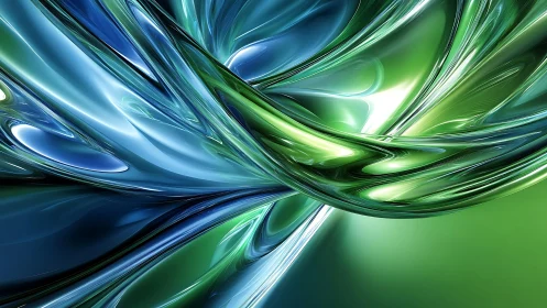 Flowing Abstract Glass Ribbons in Blue and Green Digital Art.