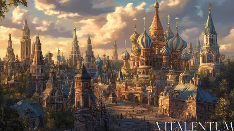 Sunlit onion domes drift like a fairytale above busy streets