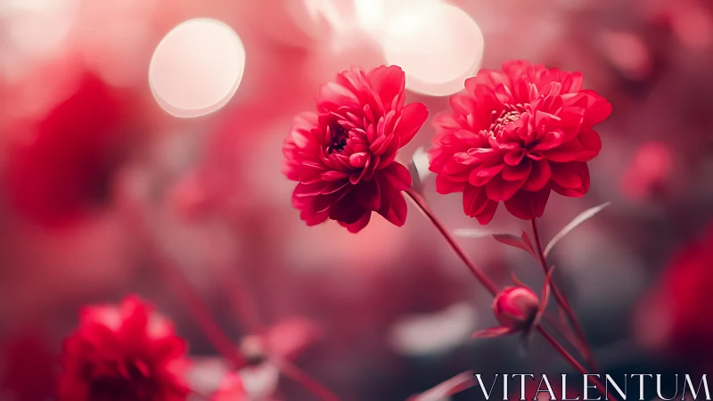 Red Dahlias in Soft Focus with Bokeh Light.