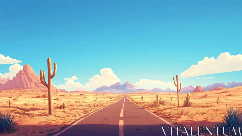 Straight desert highway under clear blue sky horizon.