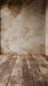 Weathered wooden floor meets rustic plastered studio wall