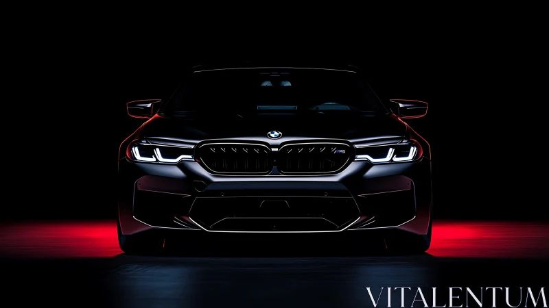 Front-lit performance sedan under high-contrast studio lighting.