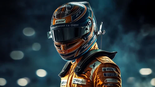 Night-lit racing driver waits in reflective, electric calm