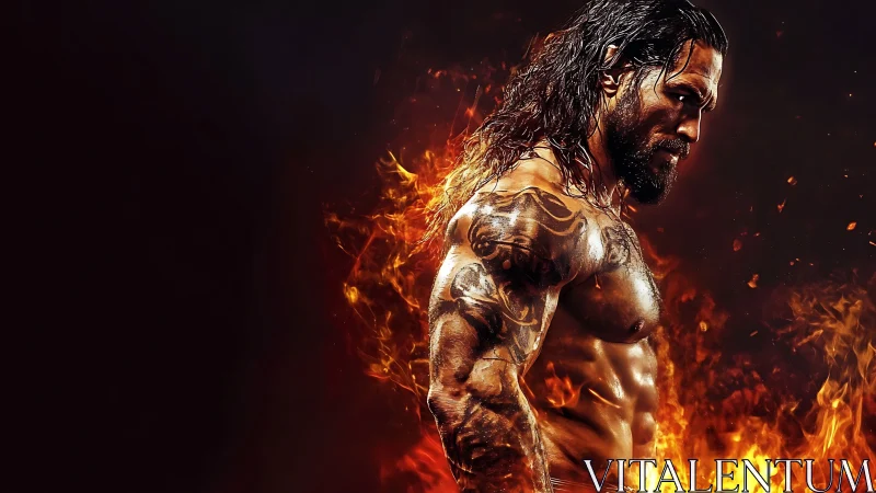 Flame-sculpted warrior strides through embers like living steel