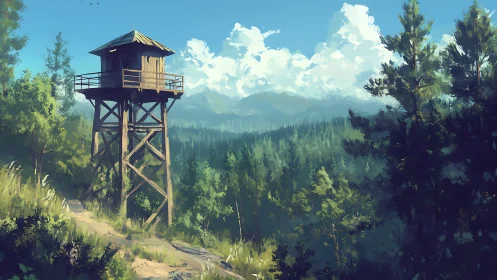 Lookout Tower Rises Majestically Over Peaceful Forest