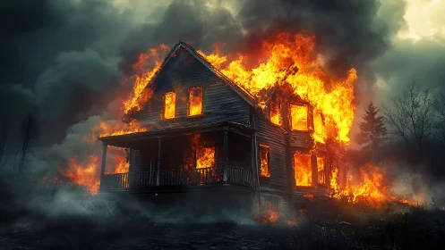 Victorian Inferno: Timber Dreams Consumed by Apocalyptic Flame.