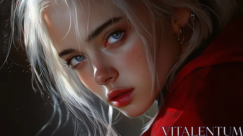 Close-up digital portrait of young person with pale hair.