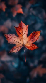 Single suspended maple leaf is recorded in sharp seasonal detail