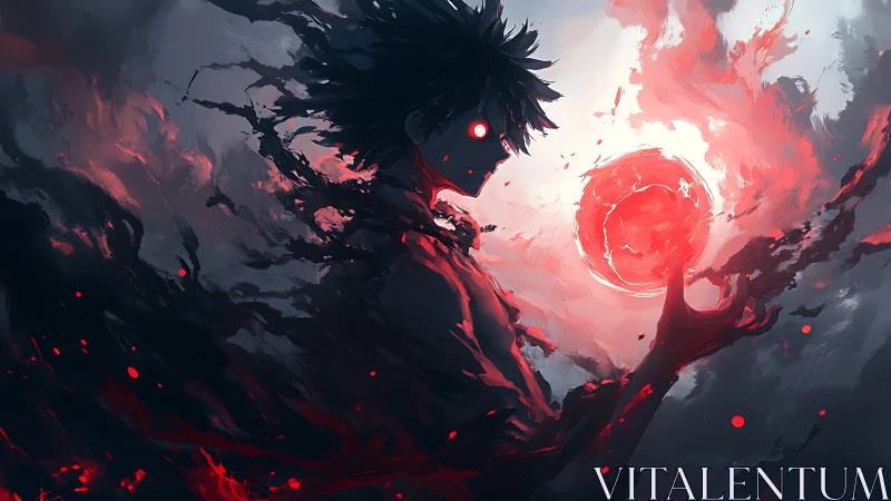 Stormlit sorcerer holding a swirling crimson power orb.