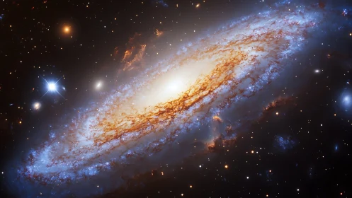 Edge-on barred spiral galaxy with luminous core and dust lanes