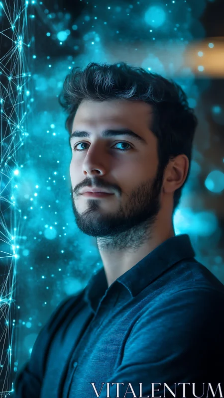 Starlit coder gazes through shimmering digital constellations