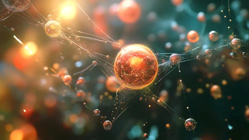 Glowing molecular spheres connect in a luminous digital web