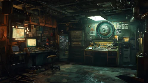 Hidden bunker control room glows with quiet, aging tech