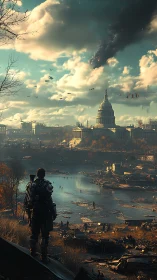 Armored lone survivor surveys ruined capitol under assault