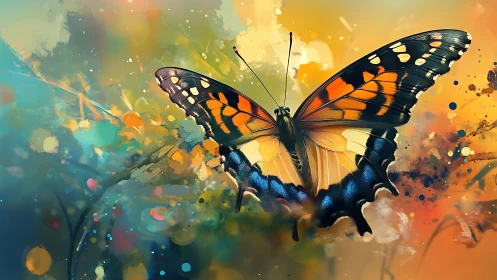 Macro study of monarch-like butterfly on abstract bokeh field