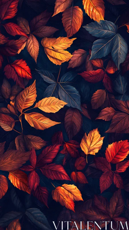 Autumn foliage pattern with high-contrast complementary color palette