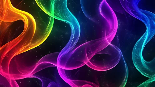 Neon ribbons of starlit color swirling through cosmic night.
