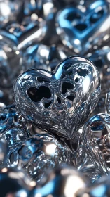 Crystalline heart forms amid translucent glass spheres.