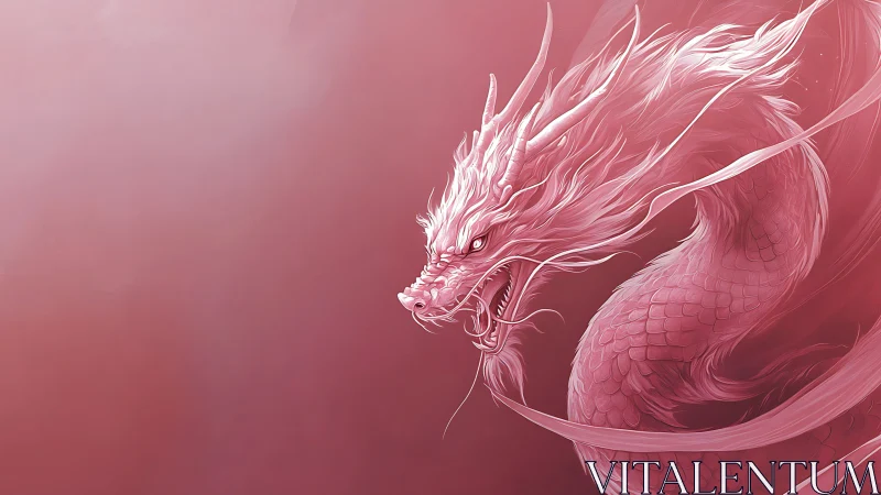Pink serpentine dragon on gradient red background artwork.