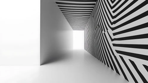 Monochrome corridor uses bold stripes to frame distant light