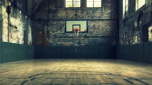 Quiet urban basketball court bathed in nostalgic afternoon light.