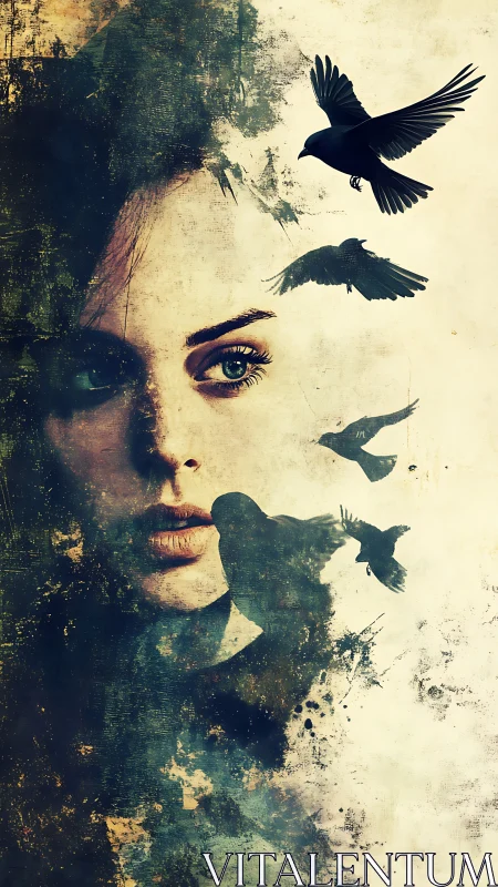 Silent thoughts dissolve as dark birds escape her shadow