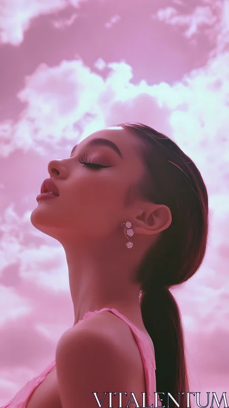 Side-profile portrait in monochrome pink atmospheric lighting