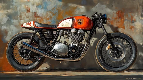 Vintage-style café racer motorcycle is depicted in profile