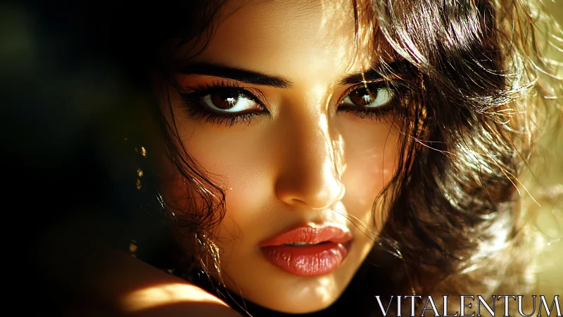 Close-up digital portrait shows illuminated female face