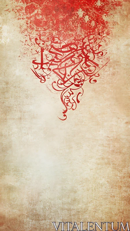 Artistic red calligraphy flows gracefully from textured parchment
