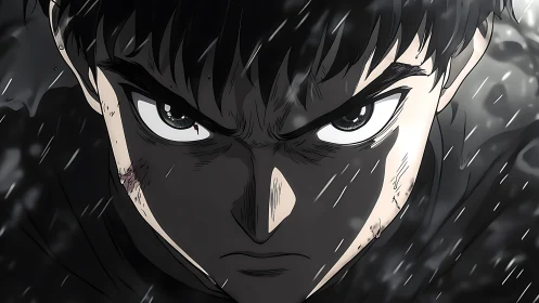 Stormlit stare of a battleworn anime antihero.