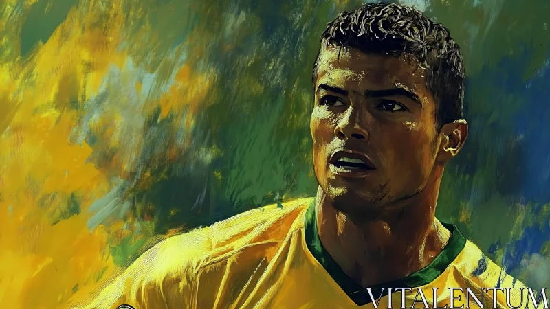 Brushstroked striker charges forward through molten color