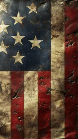 Weathered American flag rendered with distressed metal texture