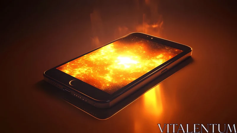 Smartphone displaying intense fire and heat radiation effect.