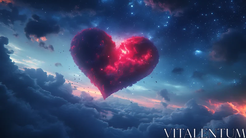 Crimson Nebula Heart: Love's Cosmic Awakening.