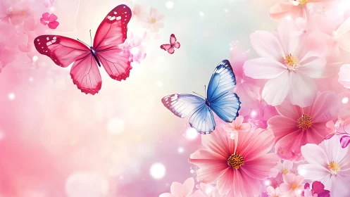Butterflies trade secrets with pastel cosmos blooms in air