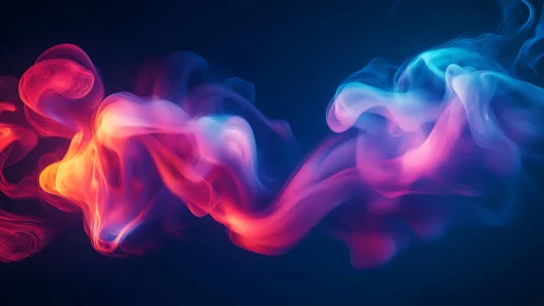 Chromatic volumetric smoke waves flow across deep blue field