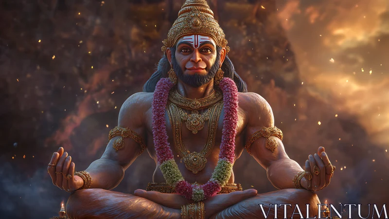 3D rendered seated deity figure in meditative cross leg pose