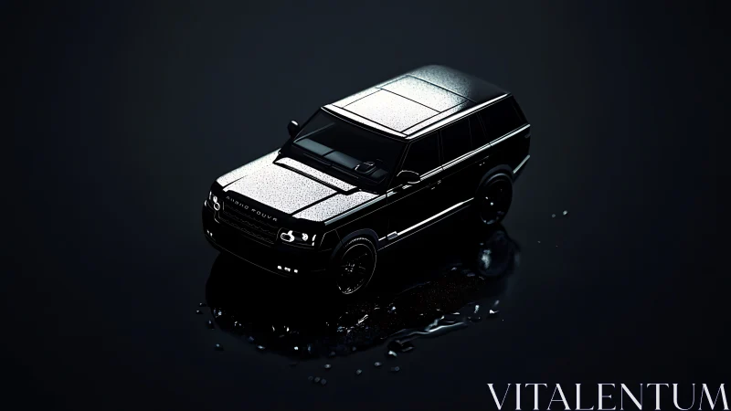 Midnight SUV hums through slick neon puddles in silence