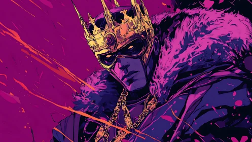 Neon crown king broods in molten magenta streetlight storm.