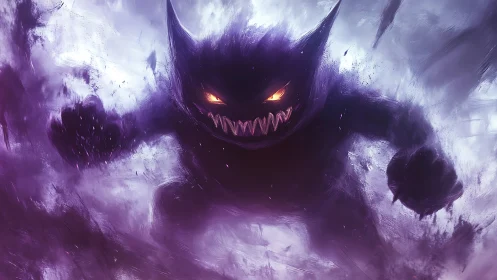 Midnight phantom lunges through swirling violet stormclouds