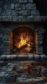 Cozy Stone Fireplace with Roaring Flames