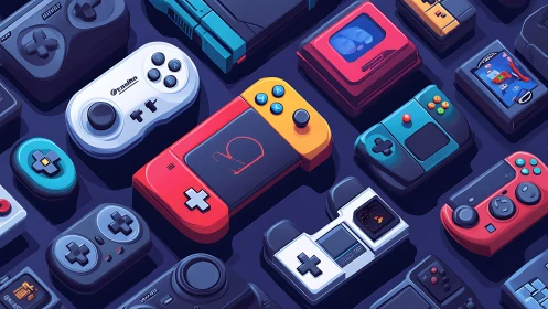 Isometric spectrum of handheld gamepad hardware evolution.