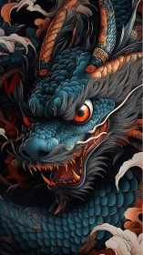 Midnight storm dragon curls forward and laughs in molten fire