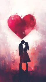 Silhouetted Couple with Large Heart Symbol