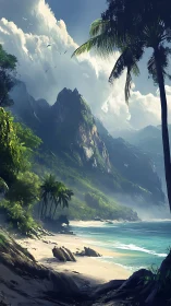 Tropical Paradise Beach Cove with Dramatic Mountain Cliffs.