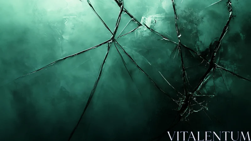 Cracked Glass Digital Art with Dark Teal Abstract Background.